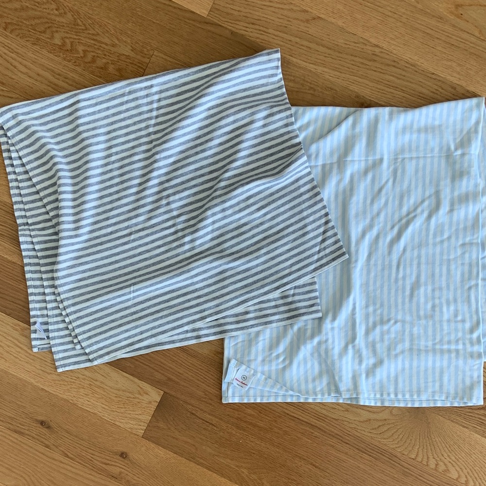 Hanna Andersson baby swaddle blankets - Blue & White Striped and Gray & White